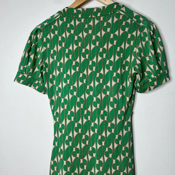 Diane Von Furstenberg Silk Kelly Green Geometric Dress Women’s‎ 2 Midi Feminine - Picture 8 of 8